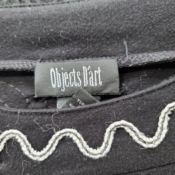 Objects D'Art Womens Blouse Black Size 3/4 Sleeve Pullover Metallic Design - Picture 6 of 12